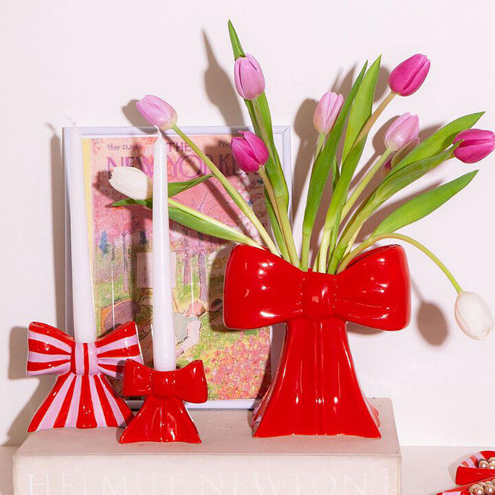 christmas home decor bow-shaped candle holders