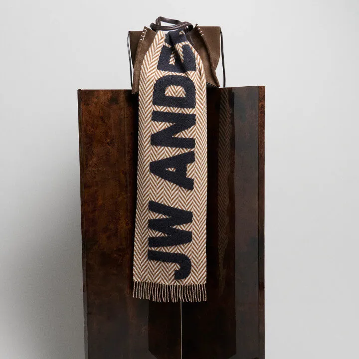 JW Anderson Checkered Logo Scarf In Brown & White