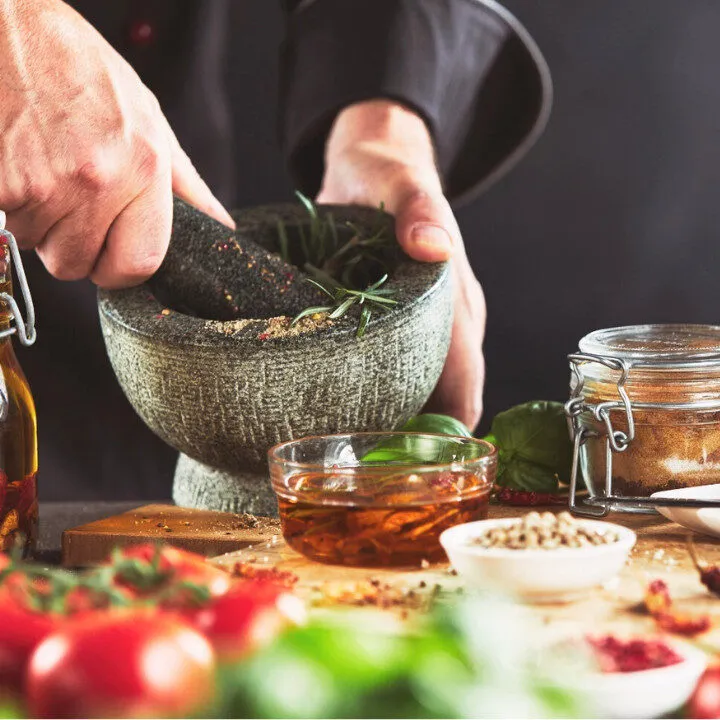 chef using a mortar and pestle from chefsofi
