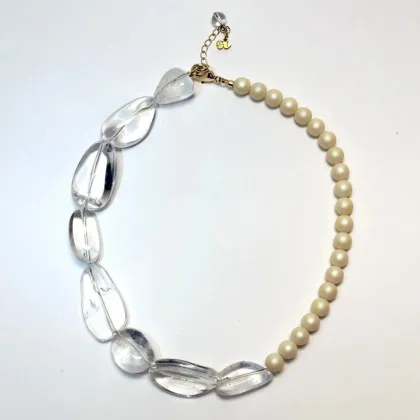 Amp Up Your Vibe Necklace (Brazilian Polished Oval Milky Quartz & Japanese matte cream pearls)