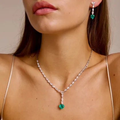 By Angi Emerald Heart with Pears Lab Grown Diamond Necklace