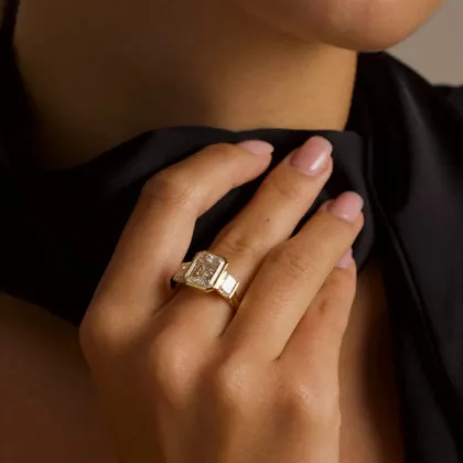 By Angi Emerald Trilogy Bezel Lab Grown Diamond Ring