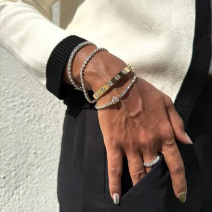 By Angi Heart Bezel Lab-Grown Diamond Tennis Bracelet