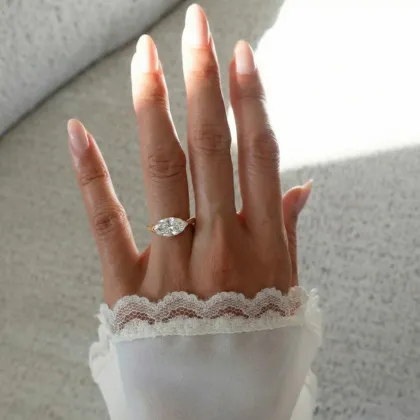 By Angi Marquise Half Bezel Lab Grown Diamond Ring